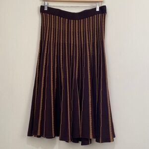 Pure Collection Cashmere Blend Striped Flared Midi Skirt, Size L